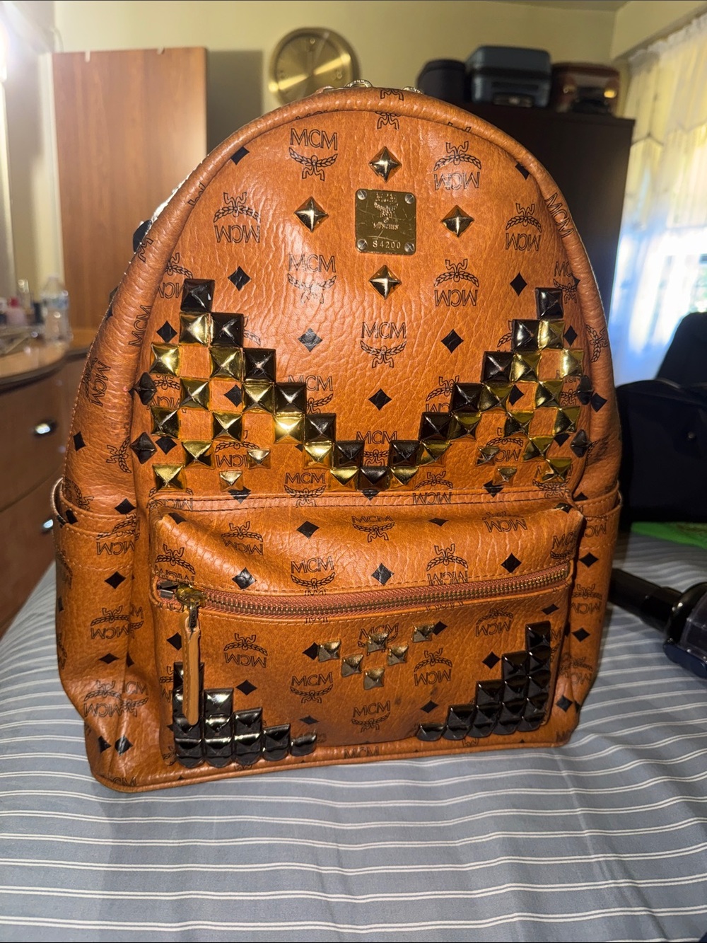 MCM Stark Visetos Studded Backpack